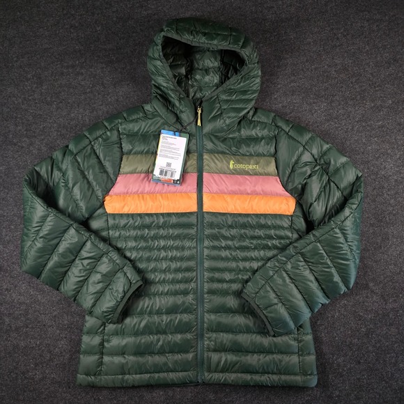 cotopaxi Jackets & Blazers - Cotopaxi Green Fuego Down Hooded Jacket Cargo Stripes 800 FP Colorblock Womens S
